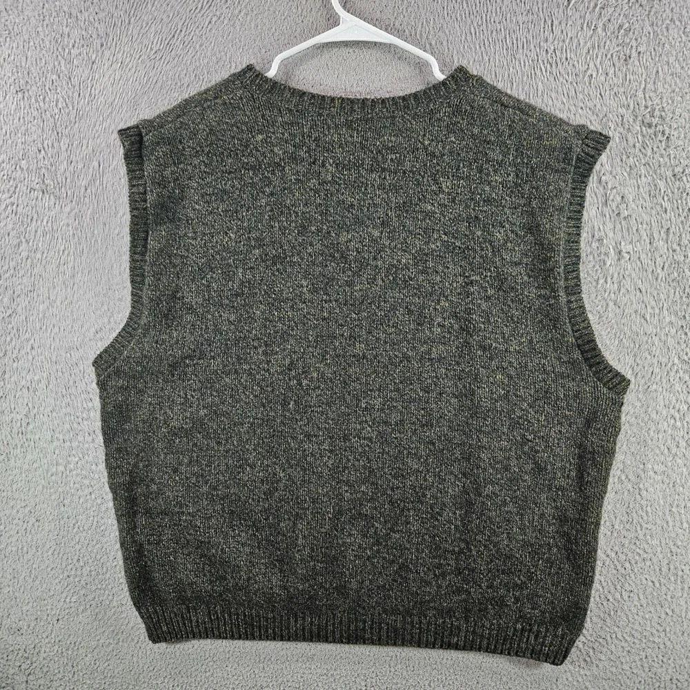GH Bass Mens XL V-Neck Sweater Vest Dark Green Wool Blend Marl Made in USA